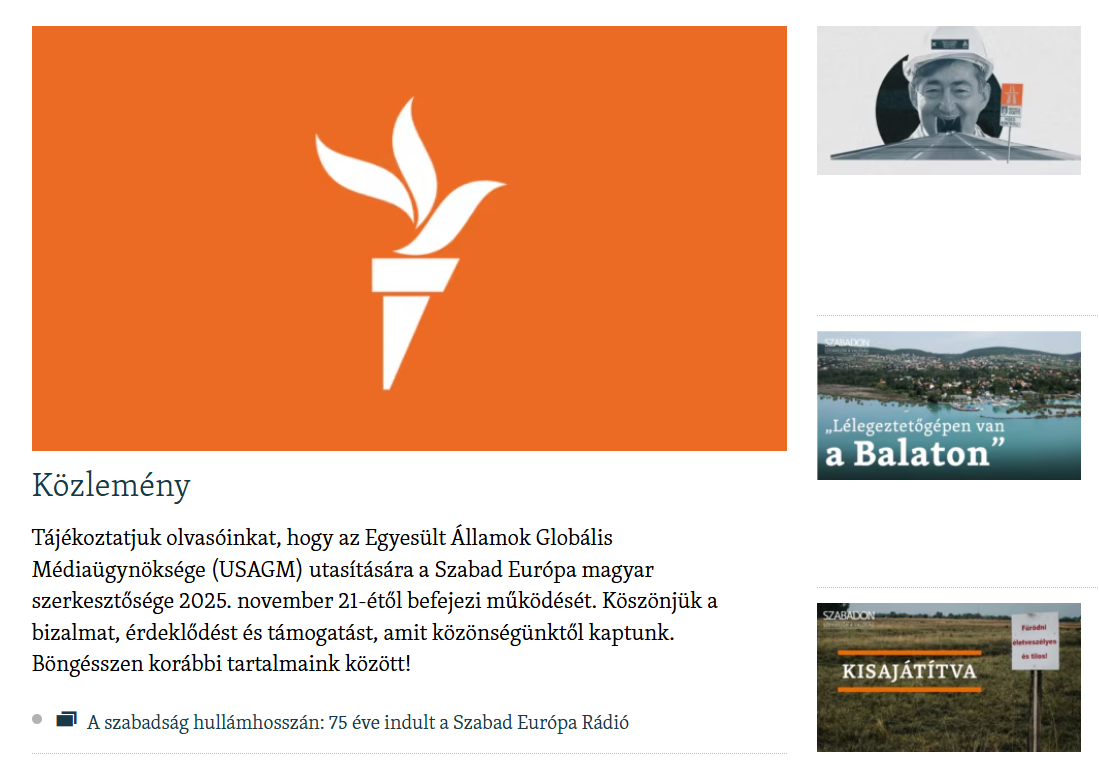 November 21-én éjféltől megszűnt a Szabad Európa magyar kiadása