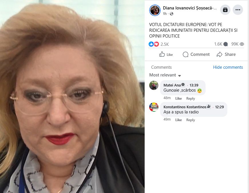 Az Európai Parlament felfüggesztette Diana Șoșoacă mentelmi jogát